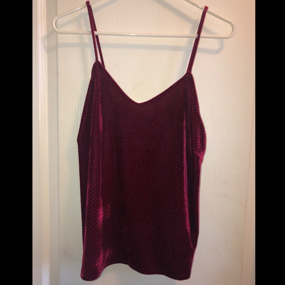 Wine polka dot velvet dressy tank top